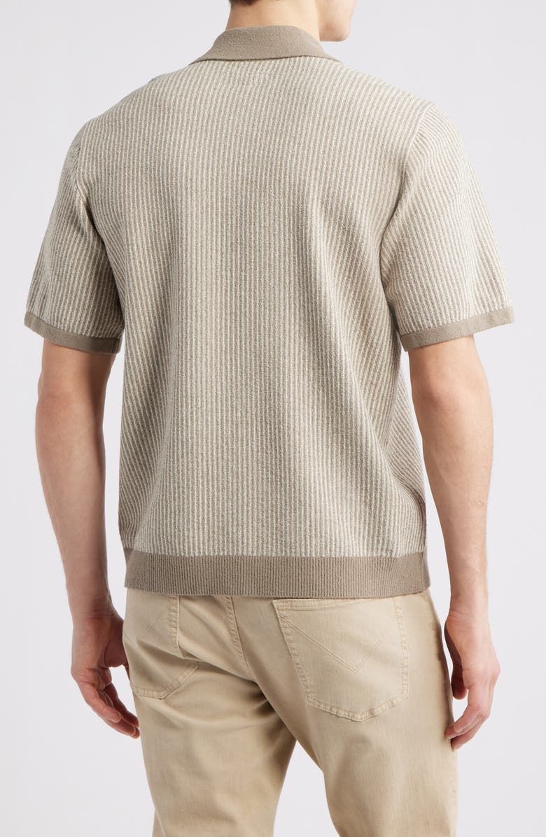 rag & bone Zuma Jacquard Stripe Short Sleeve Knit Zip-Up Shirt, Alternate, color, Cashmere Brown