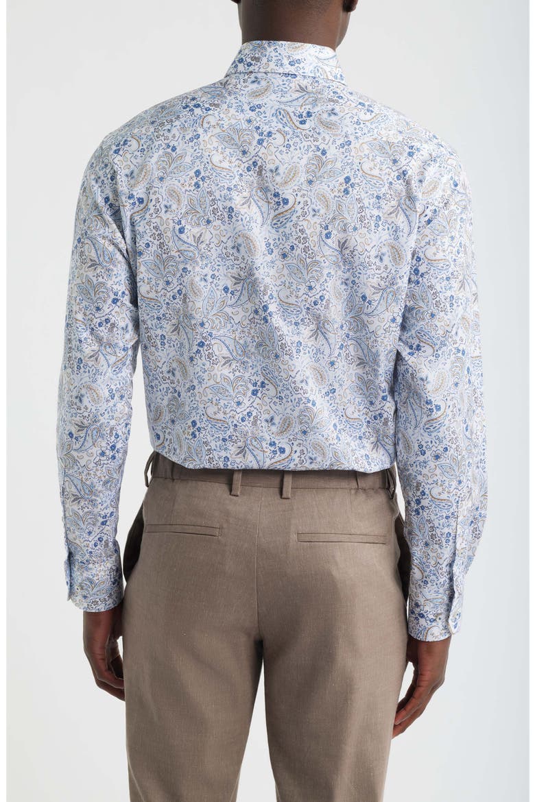 Modern Fit Floral Paisley Non-Iron Cotton & Linen Dress Shirt, Alternate, color, BLUE