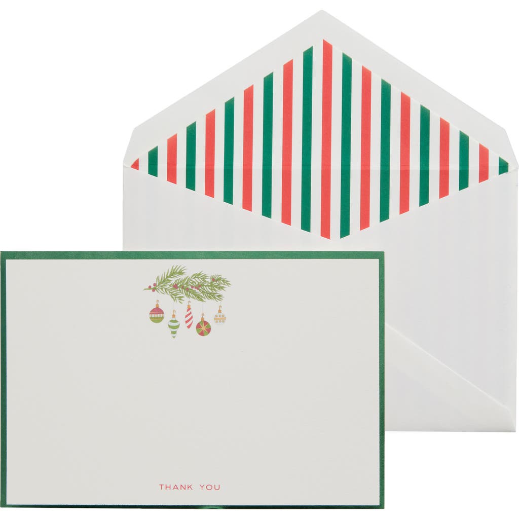 Crane Bordered Ornament Set of 10 Thank You Cards in White/Green/Red  product