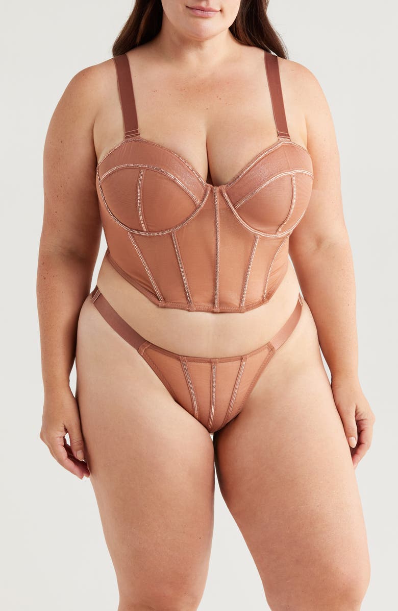 Coquette Bustier & Thong Set, Main, color, Bronze