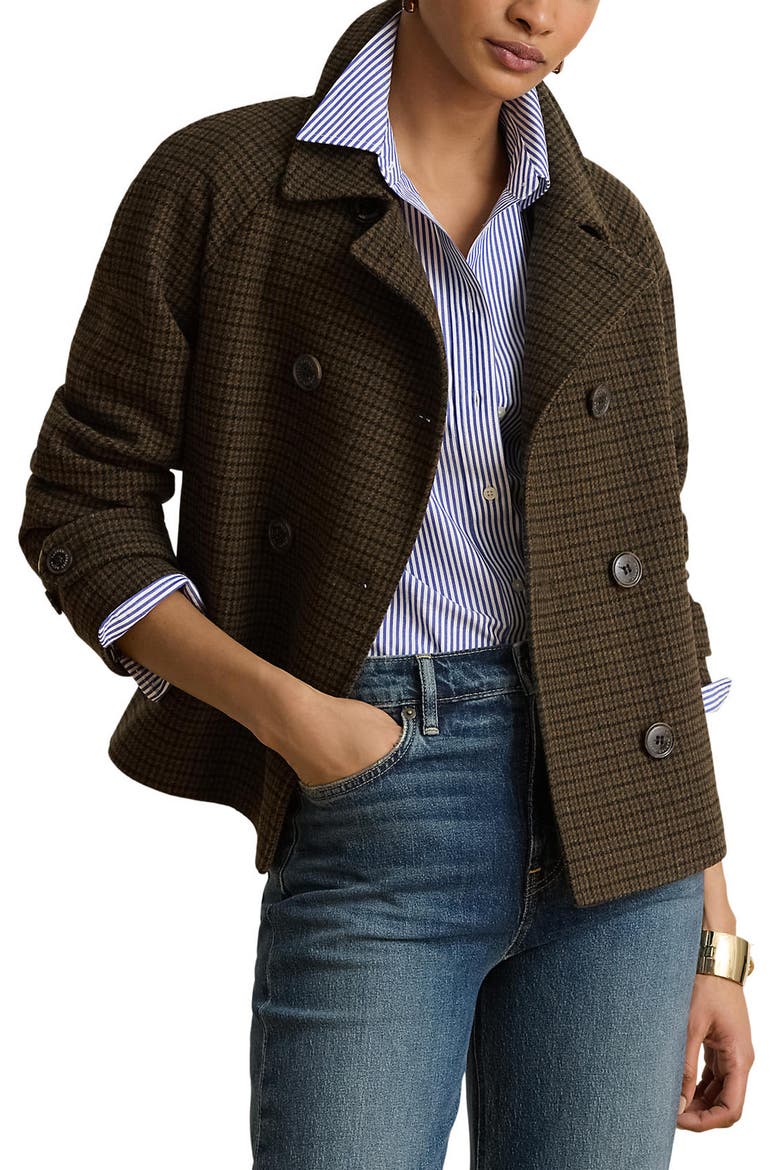 Double Breasted Wool Blend Crop Coat, Main, color, FORREST/ BLACK MINI