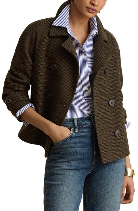 Double Breasted Wool Blend Crop Coat