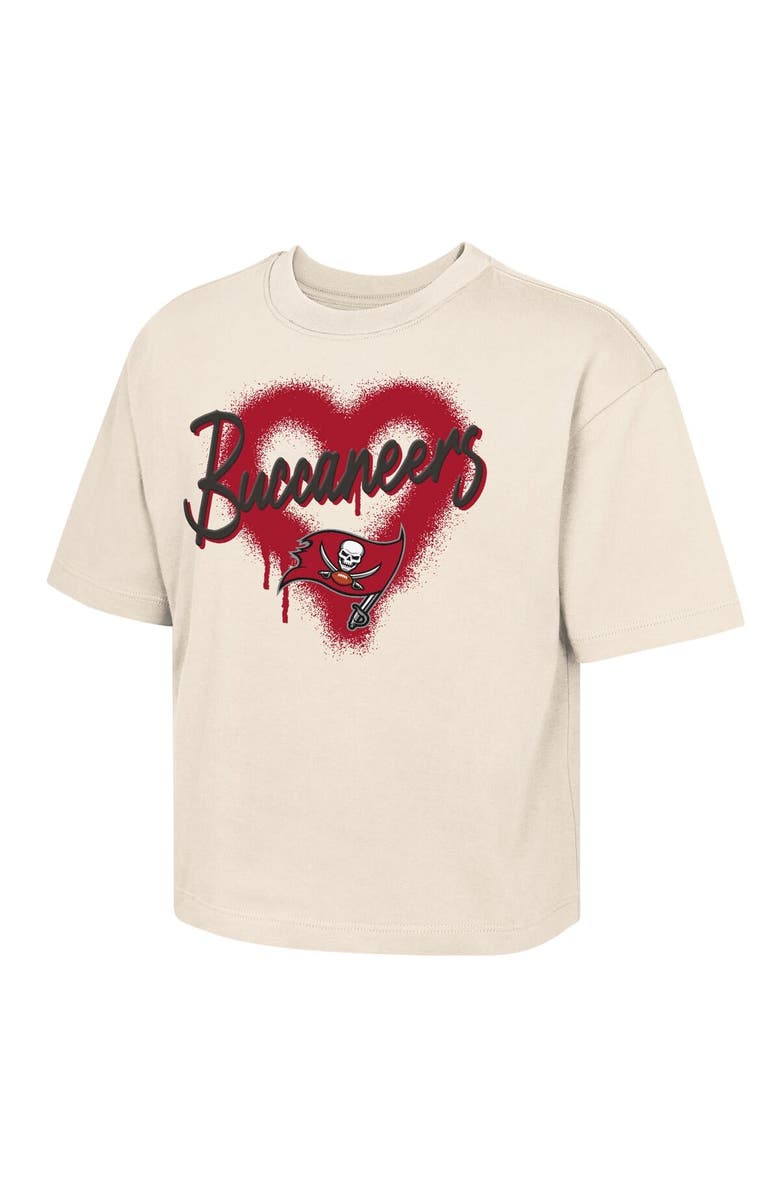 Outerstuff Girl's Youth Outerstuff Cream Tampa Bay Buccaneers Spray Heart Boxy T-Shirt, Main, color, 