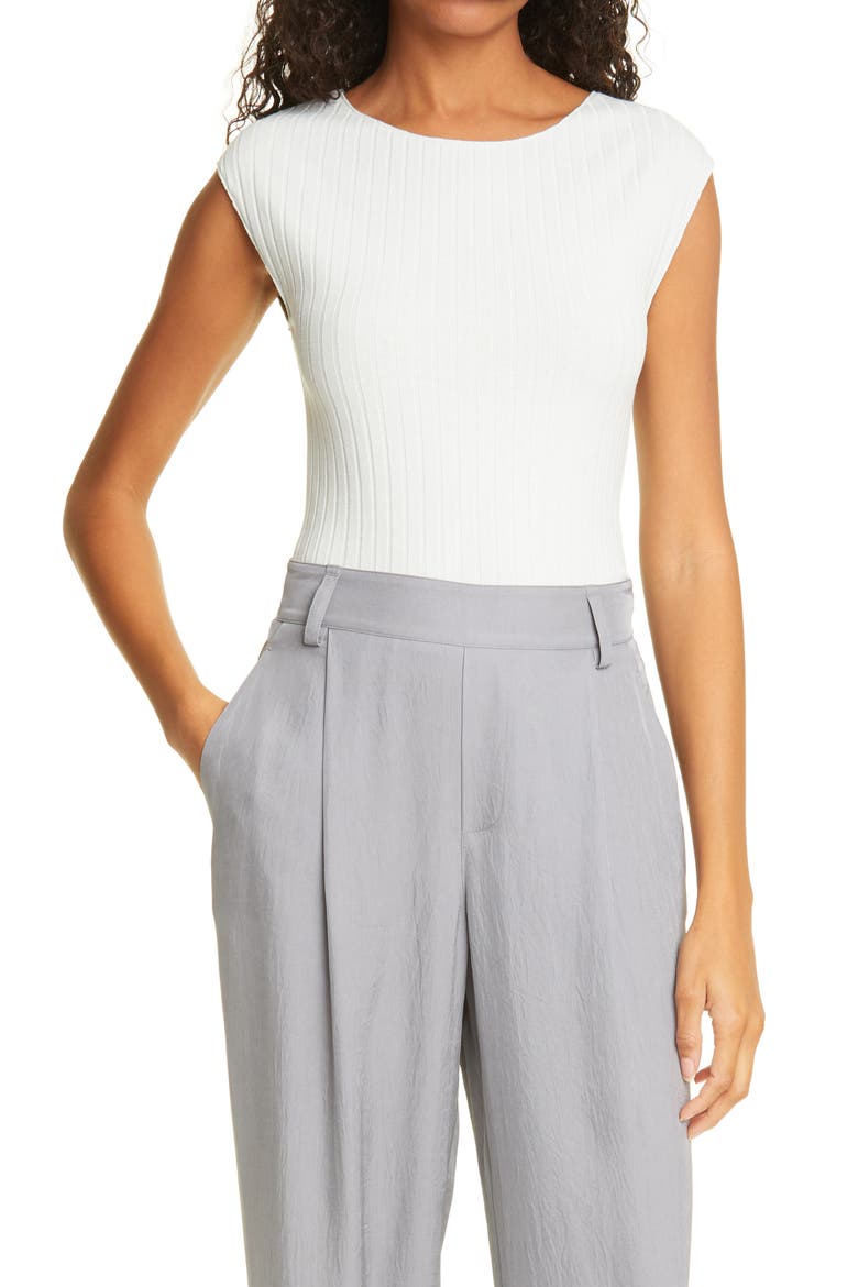 Camuto Cap Sleeve Boat Neck Ribbed Top, Main, color, MINT