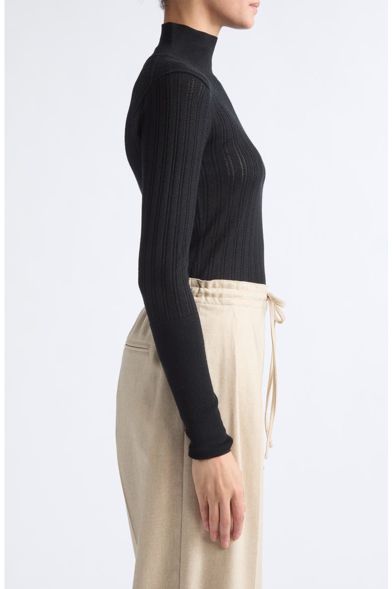 Slim Fit Thermal Stitch Mock Neck Merino Wool Top, Alternate, color, BLACK