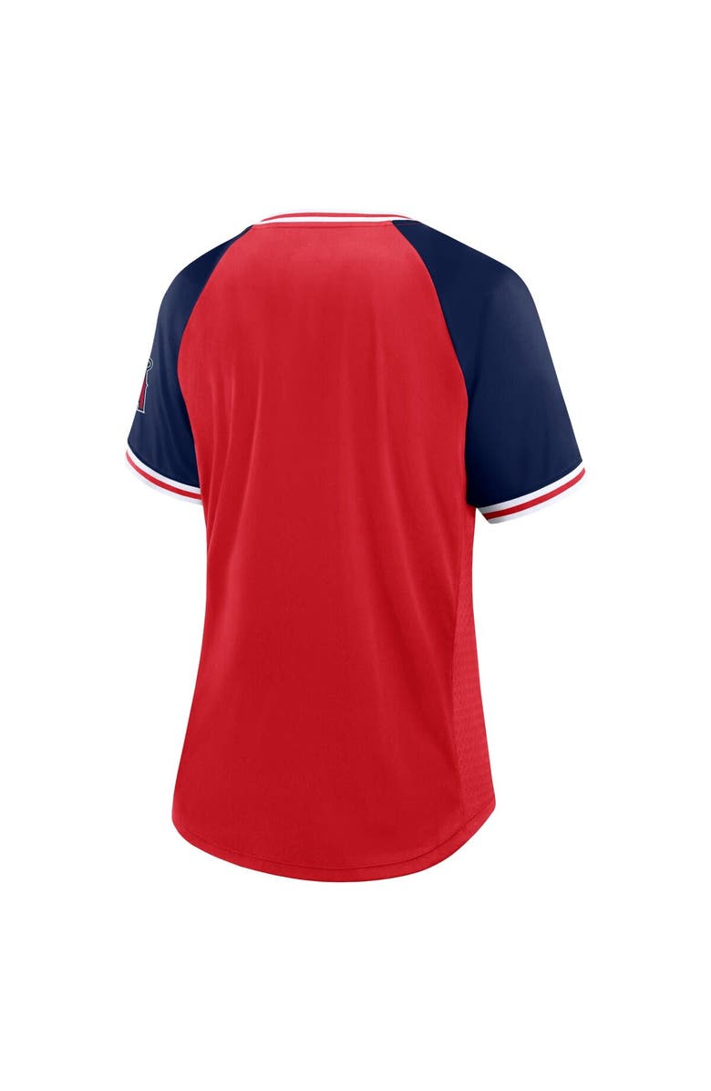 FANATICS Women's Fanatics Branded Red Los Angeles Angels Glitz & Glam League Diva Raglan V-Neck T-Shirt, Alternate, color, Red