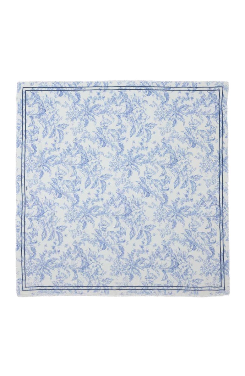 maje Floral print wool blend shawl, Alternate, color, White/Blue