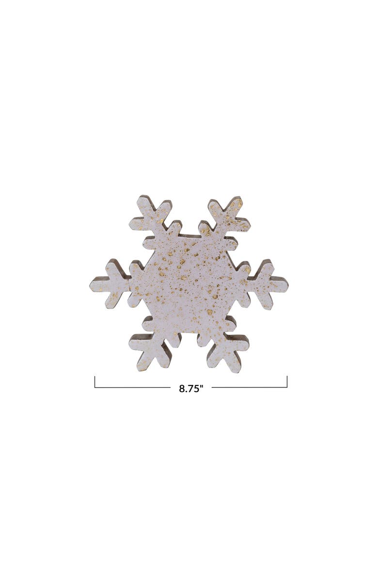 Enameled Mango Wood Snowflake with Gold Splatter, Cream & Gold, Alternate, color, Gold & Cream