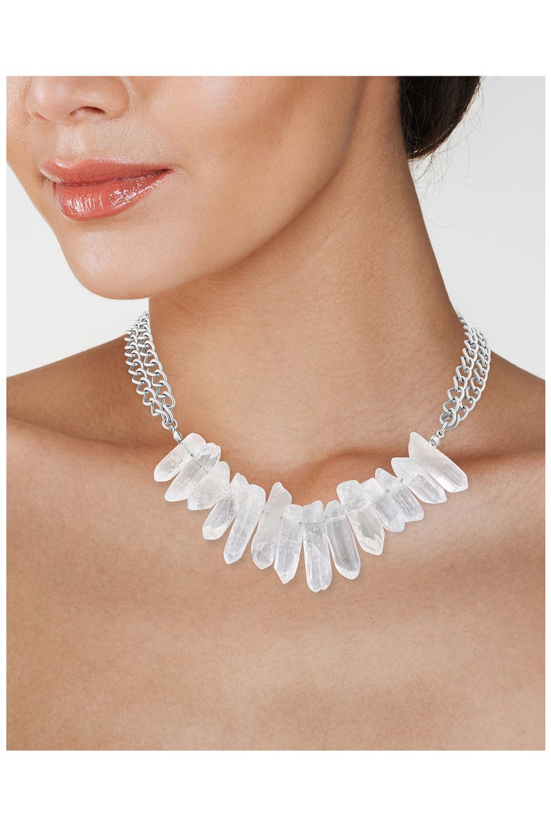 Quartz Double Chain Frontal Necklace (Nordstrom Exclusive), Alternate, color, WHITE/ SILVER