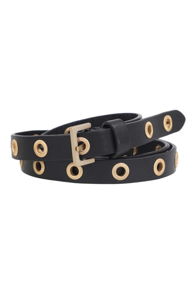 Flip Tie Textured Grommet Leather Belt, Main, color, BLACK
