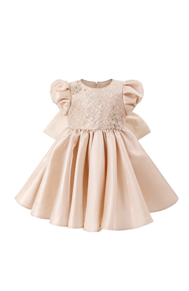 Tulleen Luna Satin Bow Occasion Dress, Alternate, color, Champagne