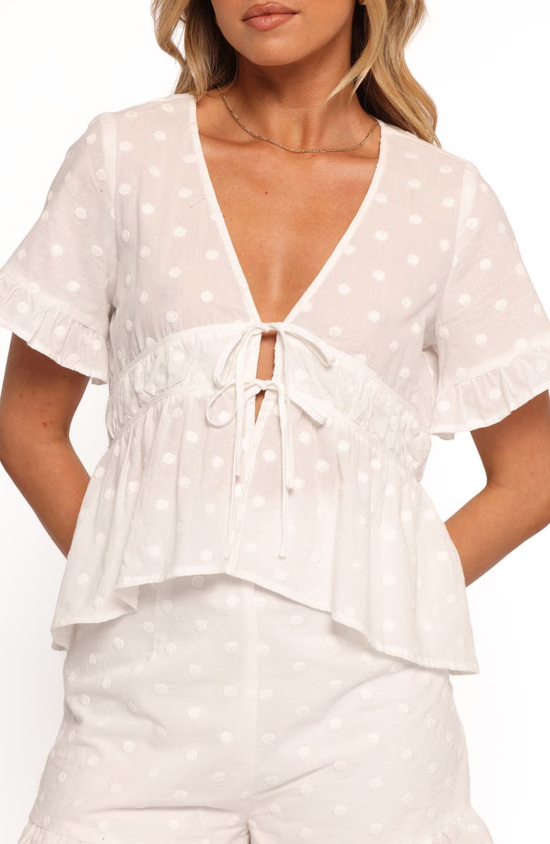 Petal & Pup Carlen Clip Dot Tie Front Cotton Top, Alternate, color, White