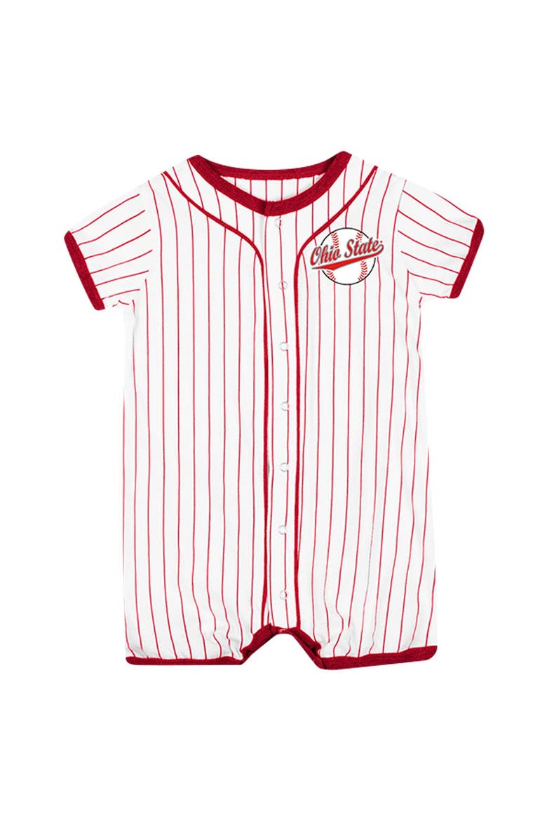 Newborn & Infant Colosseum White Ohio State Buckeyes Pinstripe Dusty Romper, Alternate, color, White
