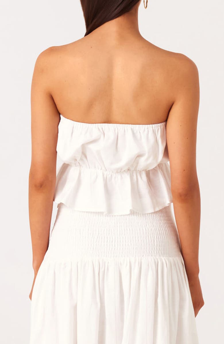 SNDYS Nesa Strapless Linen & Cotton Peplum Crop Top, Alternate, color, White