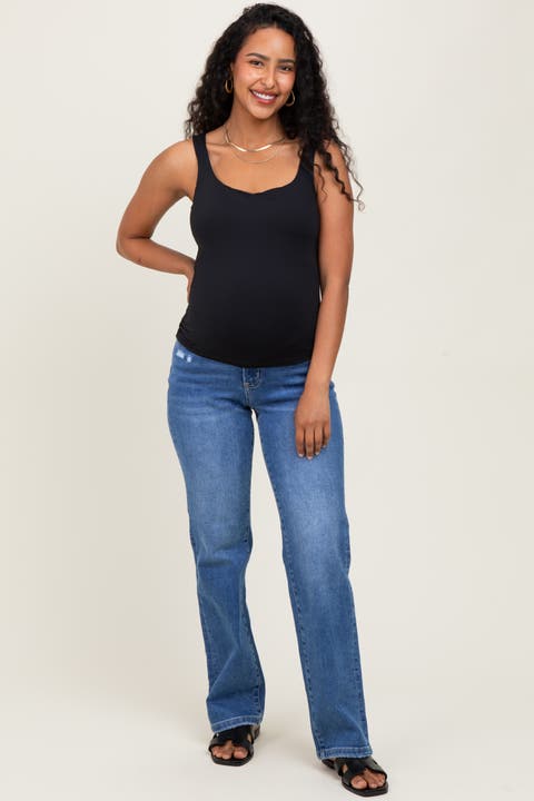 Mid Rise Full Length Straight Leg Maternity Jeans