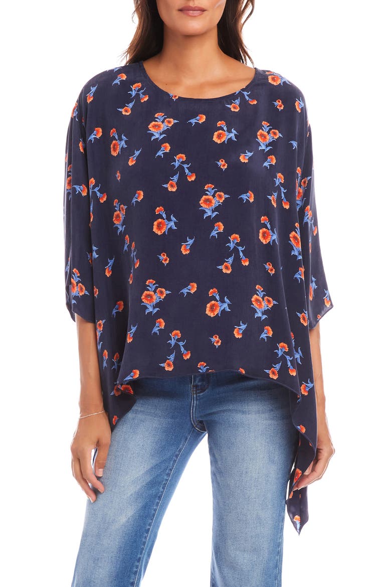 Flare Hem Top, Main, color, NAVY PRINT