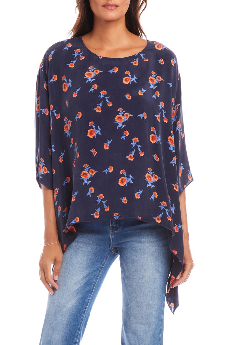 Karen Kane Flare Hem Top, Main, color, Navy Print