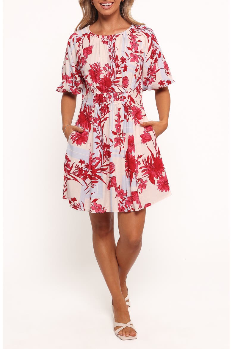 Simmons Floral Puff Sleeve Dress, Main, color, FUCHSIA FLORAL