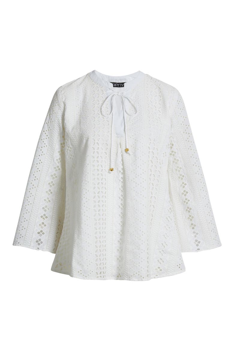 Tassel Eyelet Bell Sleeve Cotton Top, Alternate, color, WHITE