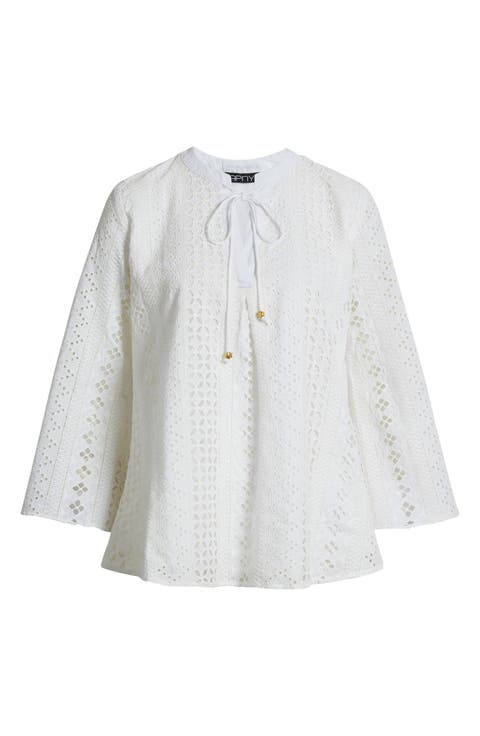 Tassel Eyelet Bell Sleeve Cotton Top