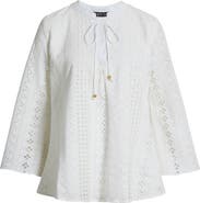 APNY Tassel Eyelet Bell Sleeve Cotton Top