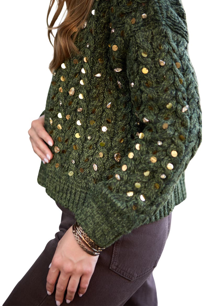 Sequin & Rhinestone Open Front Cardigan, Alternate, color, GREEN