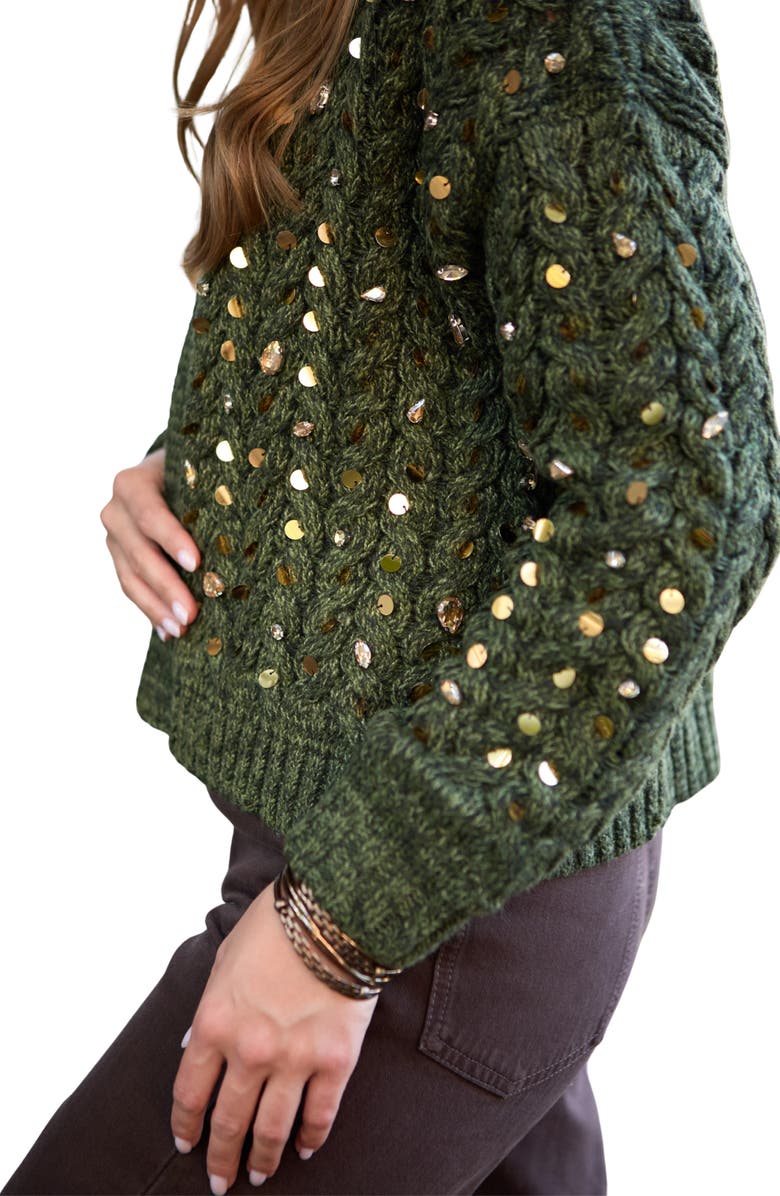 SAACHI Sequin & Rhinestone Open Front Cardigan, Alternate, color, Green