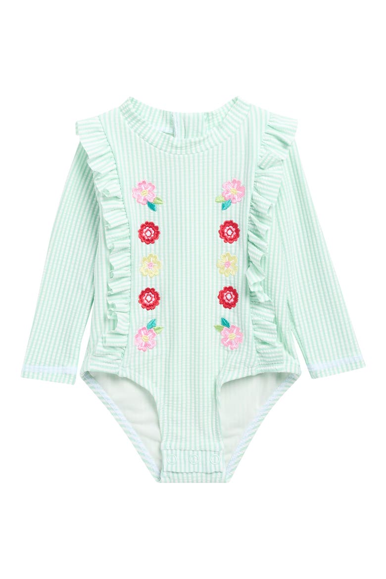 Seersucker One-Piece Rashguard, Main, color, HONEYDEW