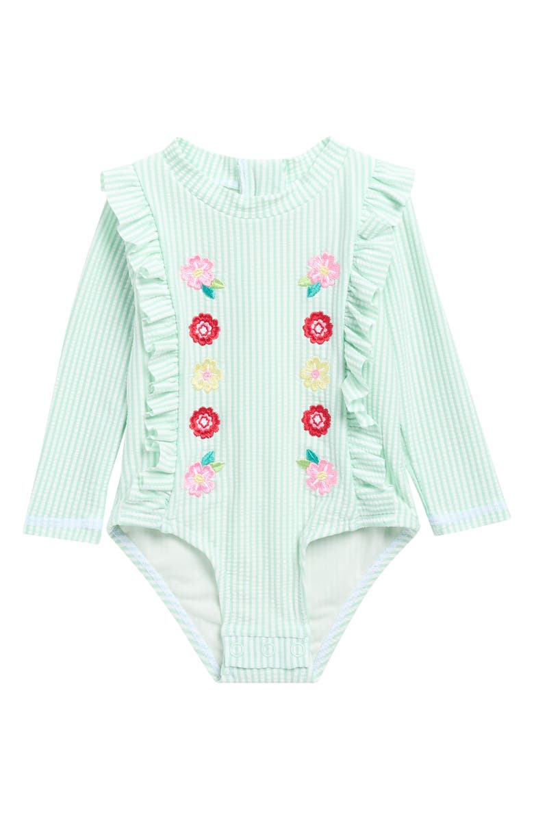 Nicole Miller Seersucker One-Piece Rashguard, Main, color, Honeydew