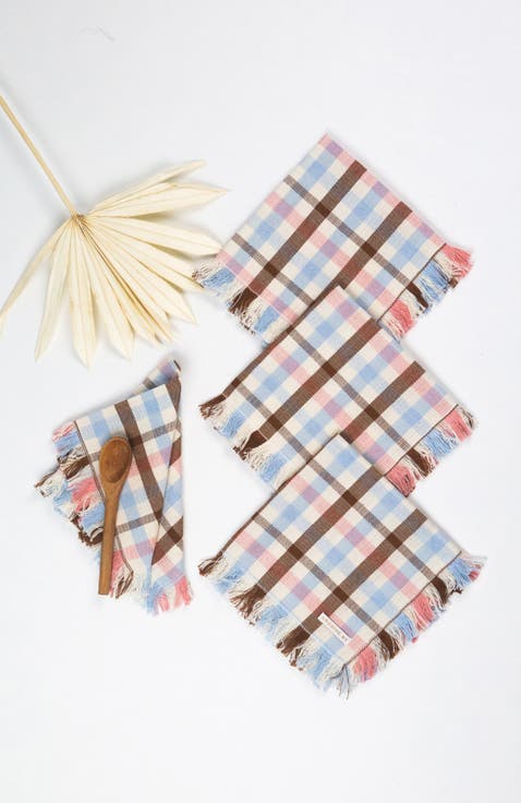 Handwoven Classic Plaid Cotton Party Napkins, Set of 4