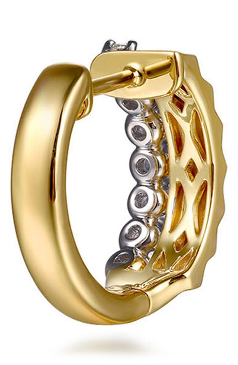 Gabriel & Co. Bujukan Diamond & Diamond-Cut Huggie Hoop Earrings, Alternate, color, Two Tone