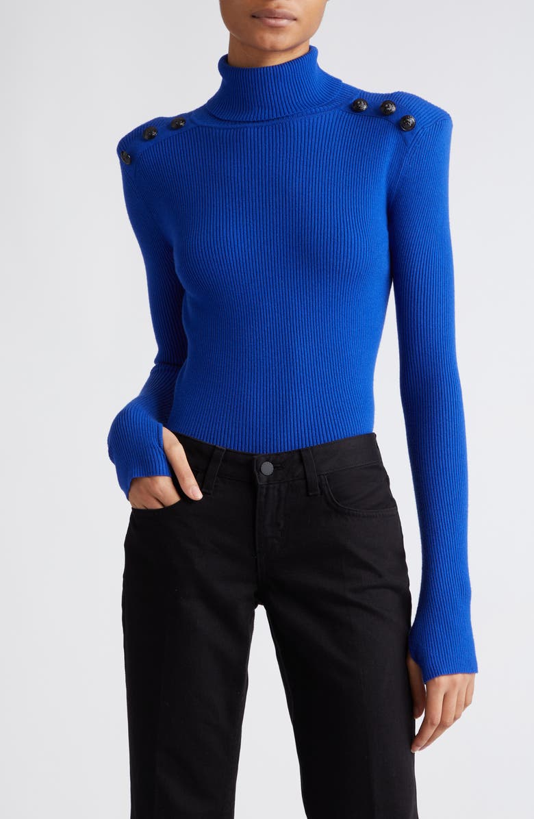 L'AGENCE Reeves Button Shoulder Rib Turtleneck Top, Main, color, 