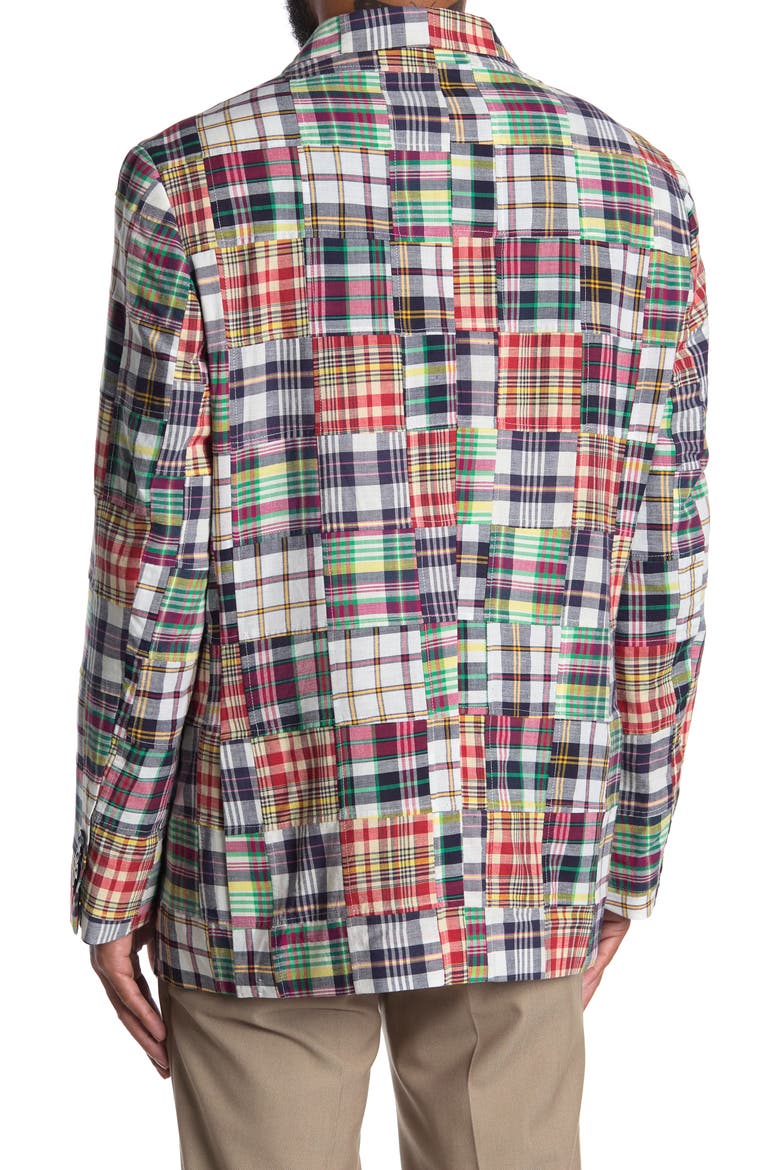 Madras Plaid Patchwork Two Button Notch Lapel Cotton Sport Coat, Alternate, color, BLUE