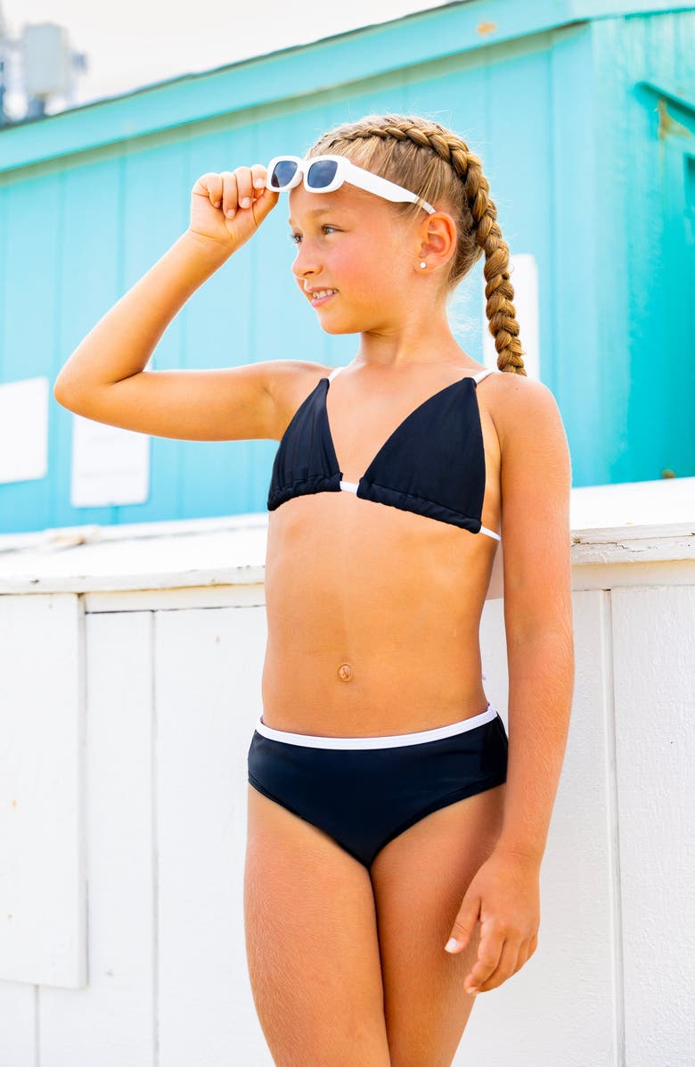 Limeapple Black and White Triangle String Bikini Swimsuit, Alternate, color, Black