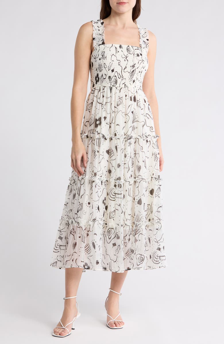 Blu Pepper Smocked Tiered Midi Dress, Main, color,