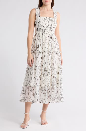 BLU PEPPER BLU PEPPER SMOCKED TIERED MIDI DRESS