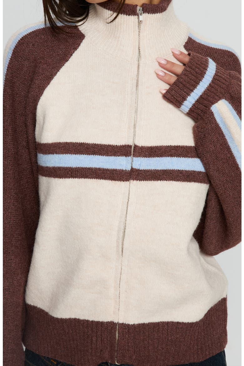 Lexanne Stripe Mock Neck Zip Sweater, Alternate, color, CREAM MULTI