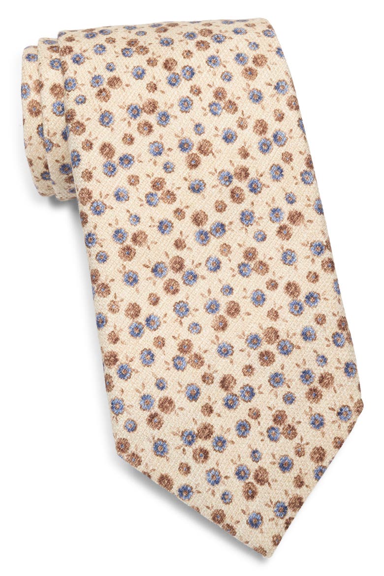 Floral Silk Tie, Main, color, DUNE