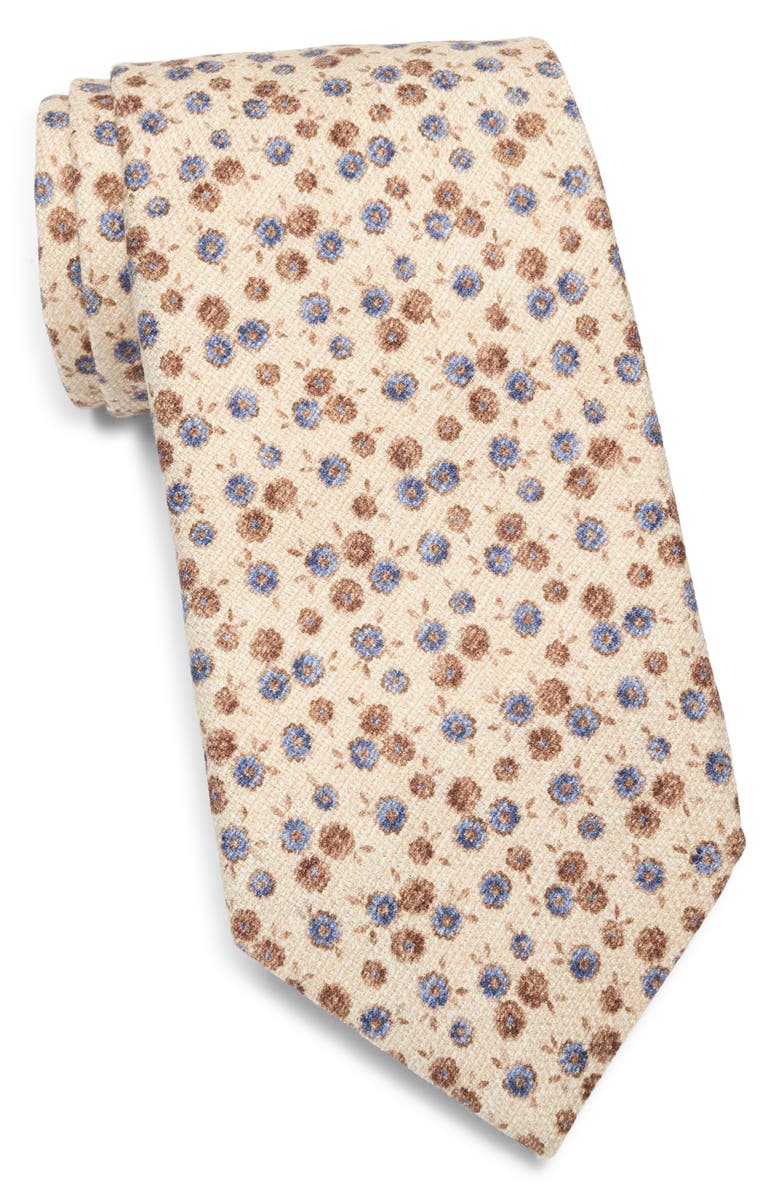 David Donahue Floral Silk Tie, Main, color, Dune
