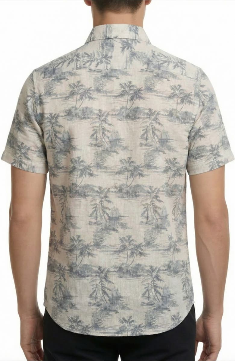 Report Collection Beach Print Short Sleeve Linen & Cotton Blend Button-Up Shirt, Alternate, color, Grey