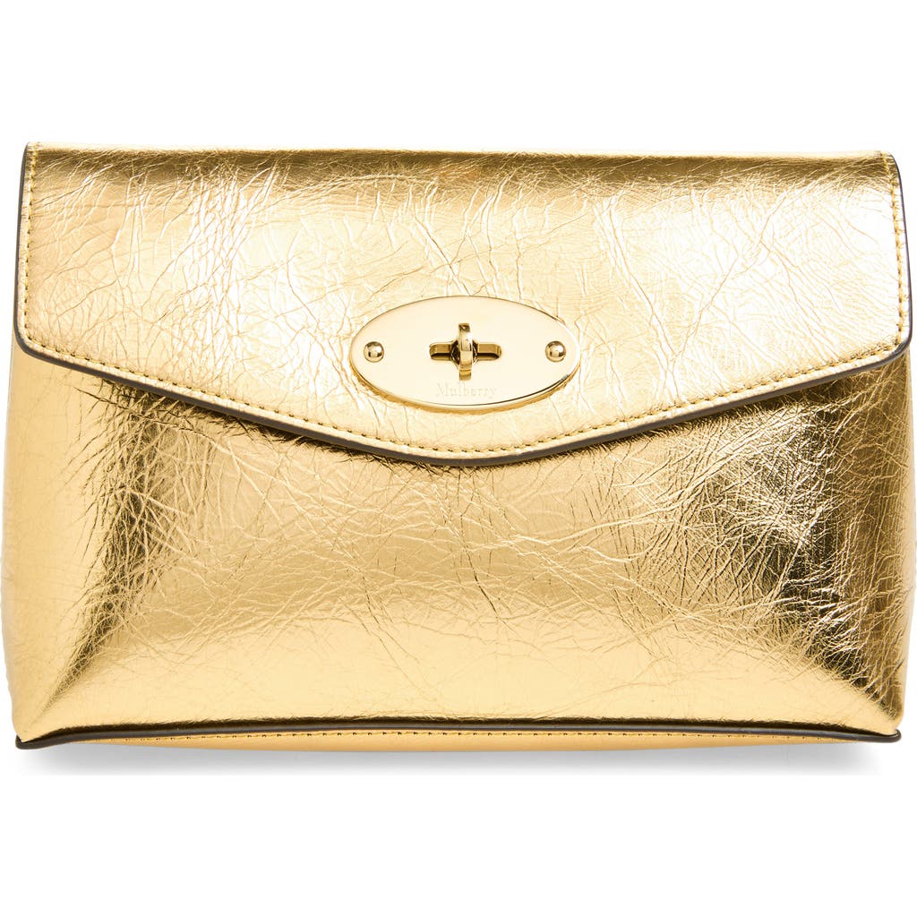 Mulberry Darley Crinkled Metallic Leather Cosmetic Pouch In Burgundy