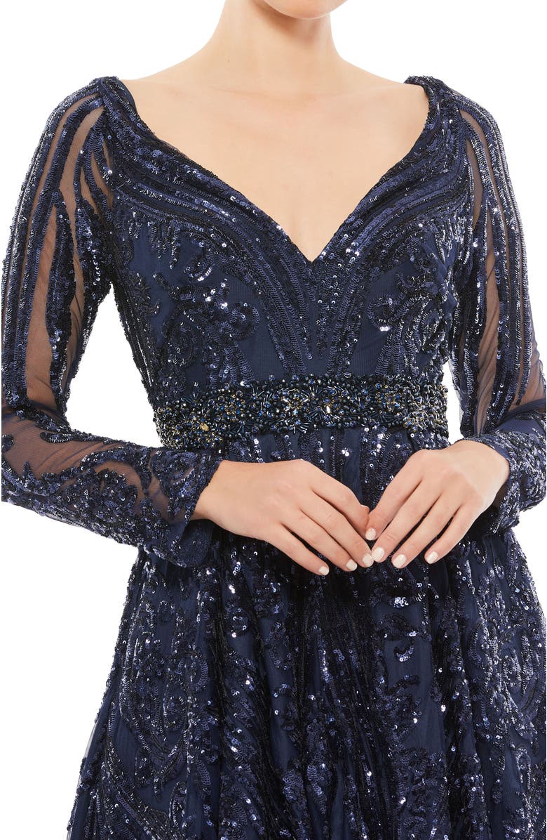 Mac Duggal Long Sleeve Embellished Evening Gown, Alternate, color, 