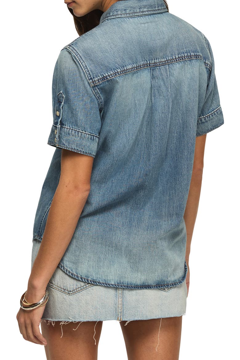 Short Sleeve Denim Western Shirt, Alternate, color, GLAMMED UP WASH