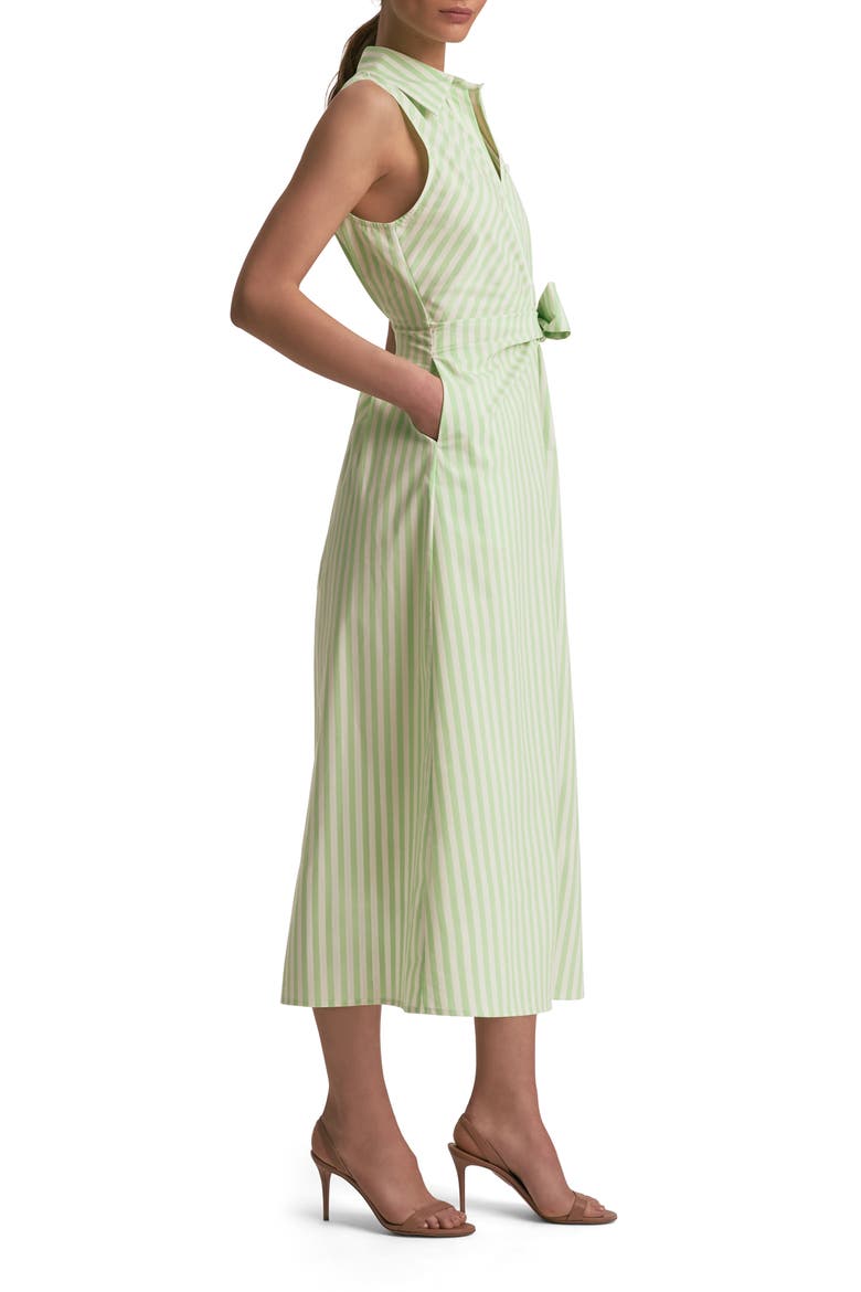 Good Behavior Stripe Tie Front Cotton Blend Midi Shirtdress, Alternate, color, KIWI/ IVORY STRIPE