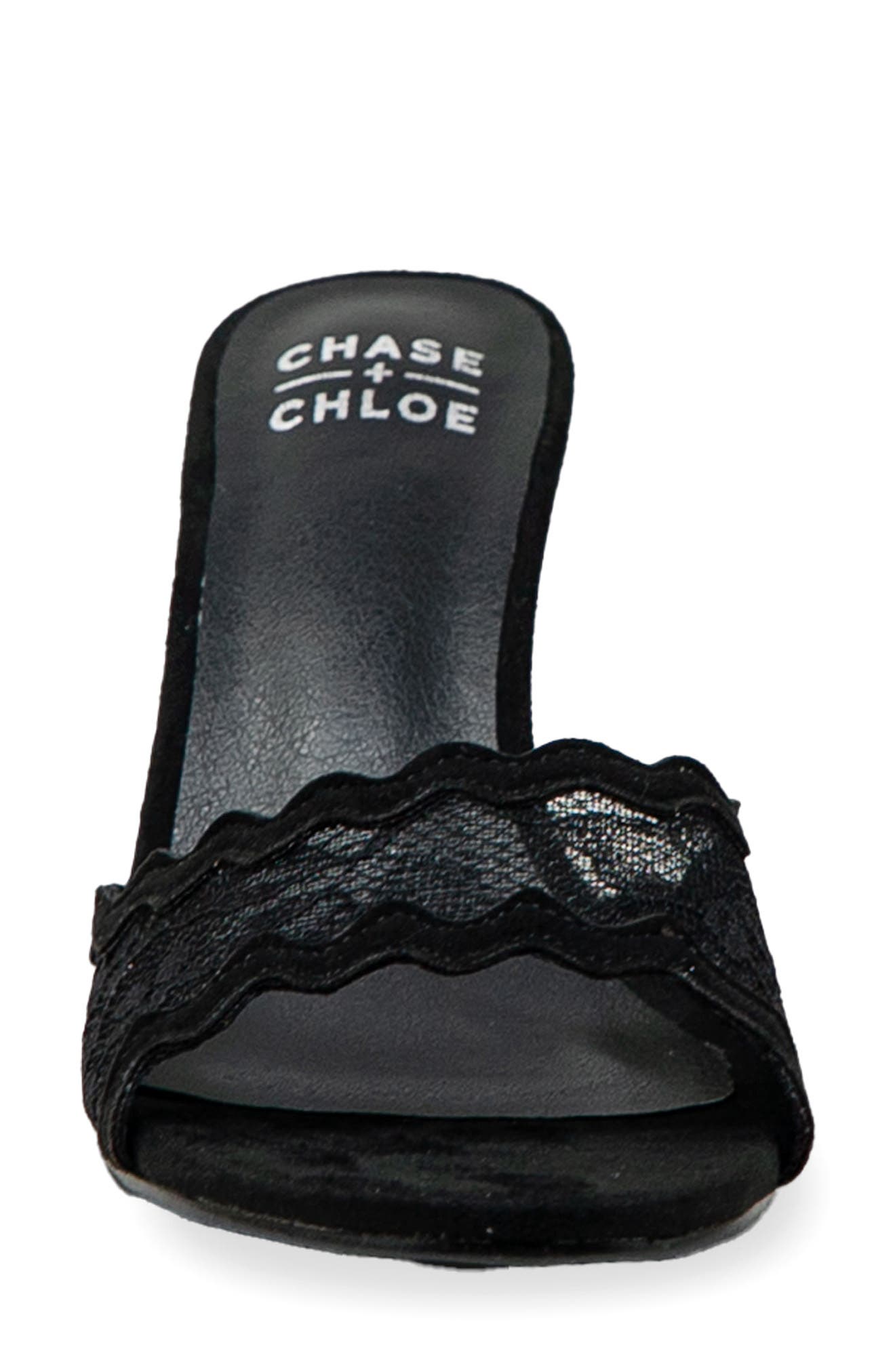 CHASE AND CHLOE Scalloped Lace Sandal, Alternate, color, Black