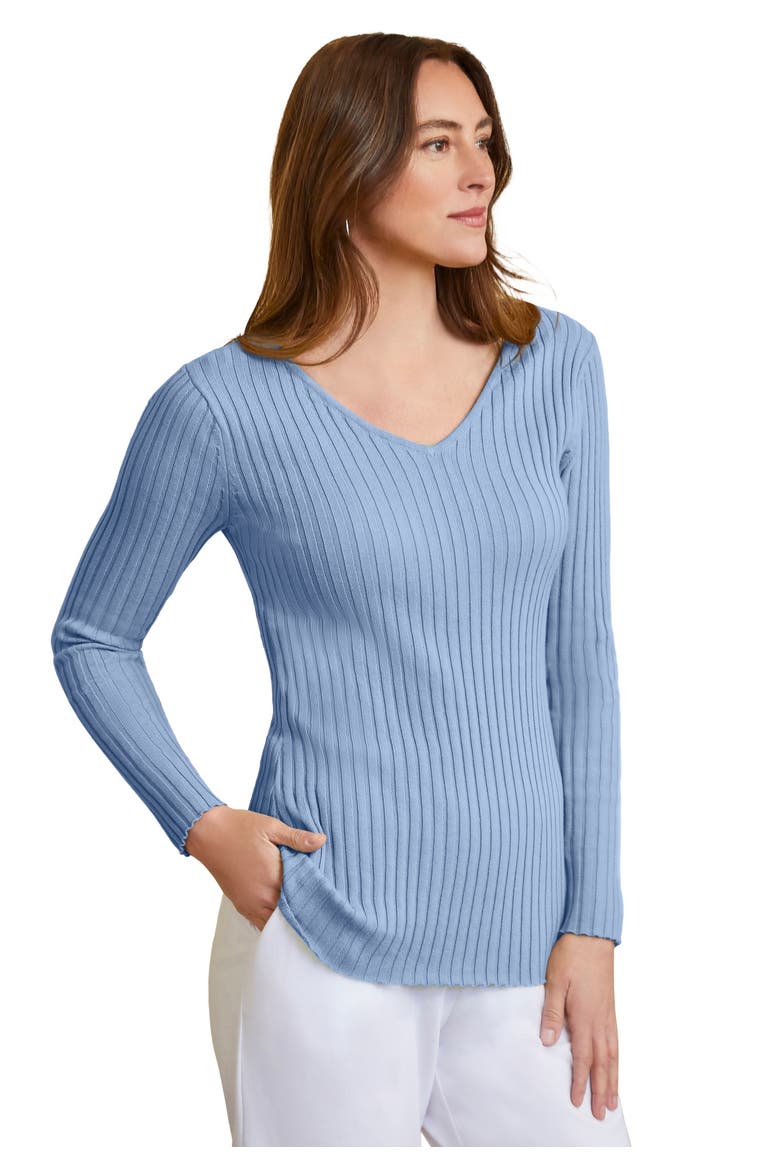 V Neck Ribbed Sweater, Main, color, AZURE MIST