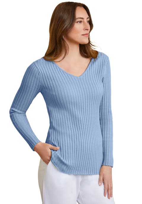 V-Neck Ribbed Sweater (Plus Available)