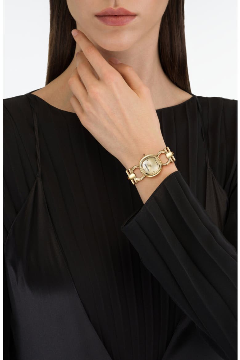 Petite Double Gancini Bracelet Watch, 14mm x 21mm, Alternate, color, IP YELLOW GOLD