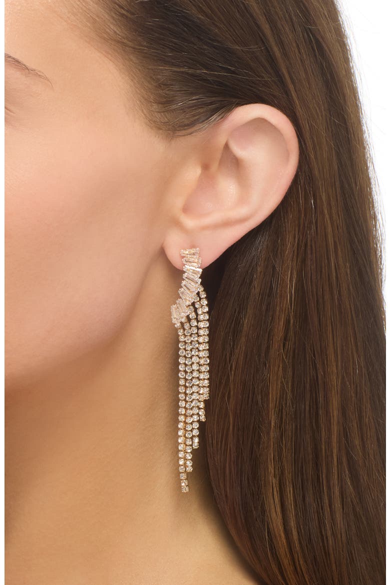 Fabulous Fringe Drop Earrings, Alternate, color, CLEAR - GOLD TONE