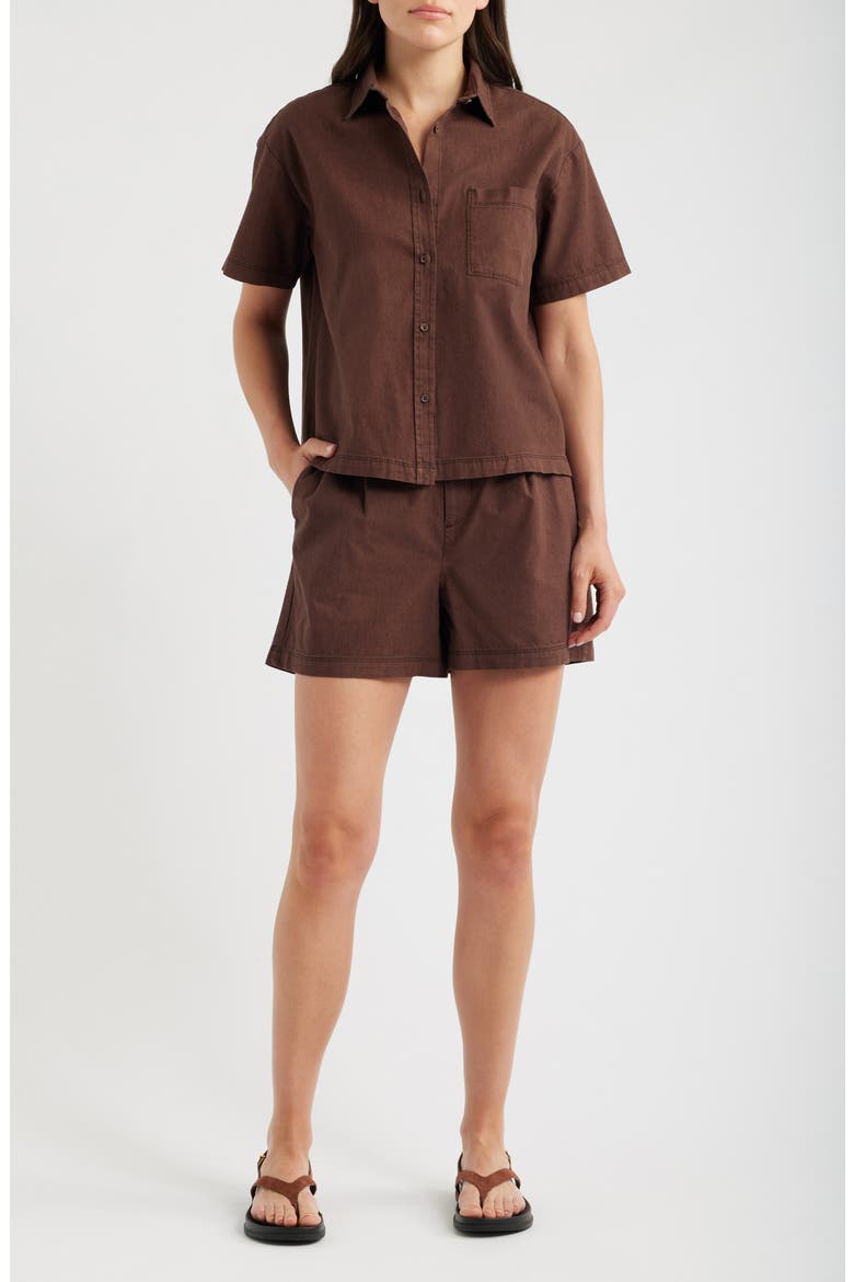 Pleated Cotton & Hemp Shorts, Alternate, color, FRENCH ROAST